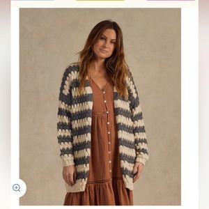 Rylee + Cru Striped Cardigan in Cream and Gray